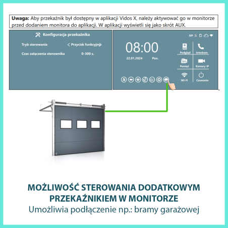 Możliwość aktywacji trzeciego przekaźnika w monitorze do sterowania bramą garażową lub Multiboxem